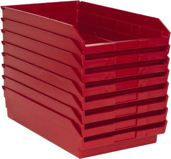 Quantum Storage - 50 Lb. Load Capacity, 17-7/8" Deep, Red Polypropylene Hopper Shelf Bin - 4" High x 11-1/8" Wide x 17-7/8" Long - Benchmark Tooling