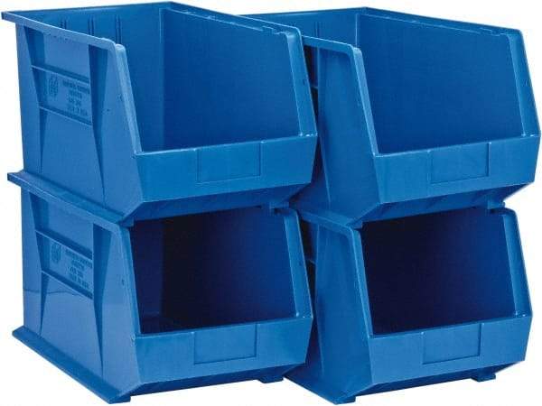 Quantum Storage - 75 Lb. Load Capacity, 18" Deep, Blue Polypropylene Hopper Stacking Bin - 10" High x 11" Wide x 18" Long - Benchmark Tooling