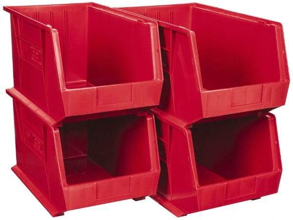 Quantum Storage - 75 Lb. Load Capacity, 18" Deep, Red Polypropylene Hopper Stacking Bin - 10" High x 11" Wide x 18" Long - Benchmark Tooling