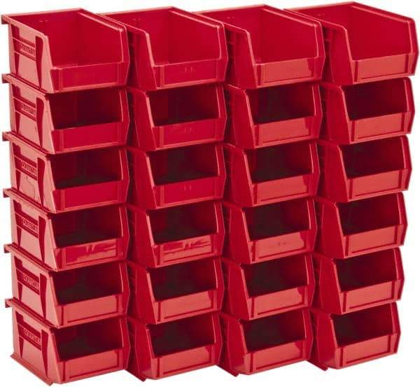 Quantum Storage - 10 Lb. Load Capacity, 5-3/8" Deep, Red Polypropylene Hopper Stacking Bin - 3" High x 4-1/8" Wide x 5-3/8" Long - Benchmark Tooling