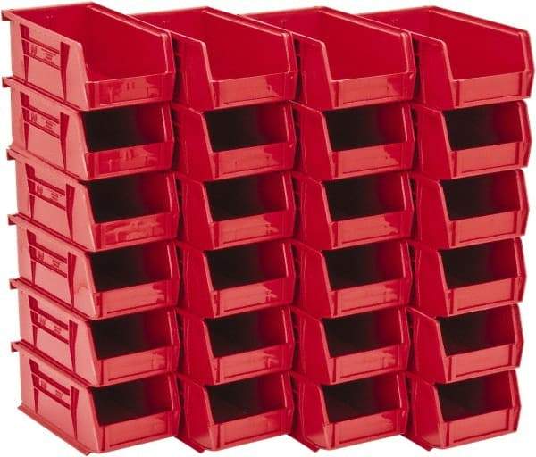 Quantum Storage - 10 Lb. Load Capacity, 7-3/8" Deep, Red Polypropylene Hopper Stacking Bin - 3" High x 4-1/8" Wide x 7-3/8" Long - Benchmark Tooling