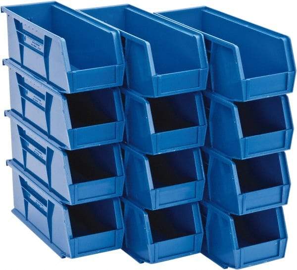 Quantum Storage - 30 Lb. Load Capacity, 10-7/8" Deep, Blue Polypropylene Hopper Stacking Bin - 4" High x 4-1/8" Wide x 10-7/8" Long - Benchmark Tooling