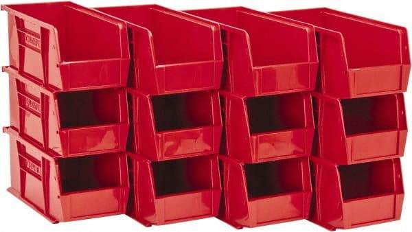 Quantum Storage - 30 Lb. Load Capacity, 10-7/8" Deep, Red Polypropylene Hopper Stacking Bin - 5" High x 5-1/2" Wide x 10-7/8" Long - Benchmark Tooling