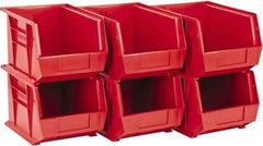 Quantum Storage - 50 Lb. Load Capacity, 10-3/4" Deep, Red Polypropylene Hopper Stacking Bin - 7" High x 8-1/4" Wide x 10-3/4" Long - Benchmark Tooling