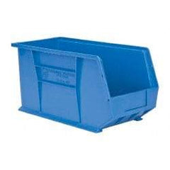 Quantum Storage - 60 Lb. Load Capacity, 18" Deep, Blue Polypropylene Hopper Stacking Bin - 9" High x 8-1/4" Wide x 18" Long - Benchmark Tooling