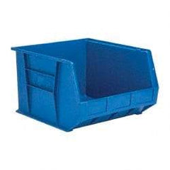 Quantum Storage - 75 Lb. Load Capacity, 18" Deep, Blue Polypropylene Hopper Stacking Bin - 11" High x 16-1/2" Wide x 18" Long - Benchmark Tooling