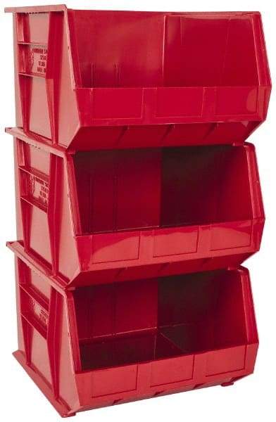 Quantum Storage - 75 Lb. Load Capacity, 18" Deep, Red Polypropylene Hopper Stacking Bin - 11" High x 16-1/2" Wide x 18" Long - Benchmark Tooling