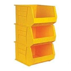 Quantum Storage - 75 Lb. Load Capacity, 18" Deep, Yellow Polypropylene Hopper Stacking Bin - 11" High x 16-1/2" Wide x 18" Long - Benchmark Tooling