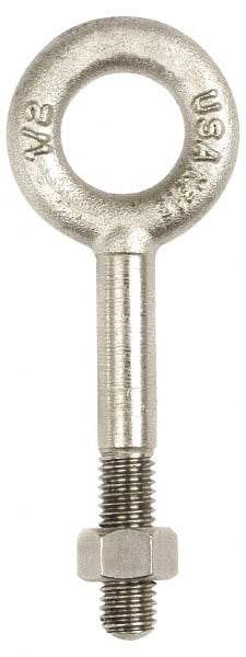 Gibraltar - 500 Lb Capacity, Stainless Steel, 1/4-20 Thread, Fixed Lifting Eye Bolt - Partially Threaded, 5" Shank, 2-1/2" Thread Length, No Shoulder - Benchmark Tooling