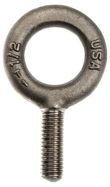 Gibraltar - 6,000 Lb Capacity, Steel, 3/4-10 Thread, Fixed Lifting Eye Bolt - Fully Threaded, 3" Shank, 3" Thread Length, No Shoulder - Benchmark Tooling