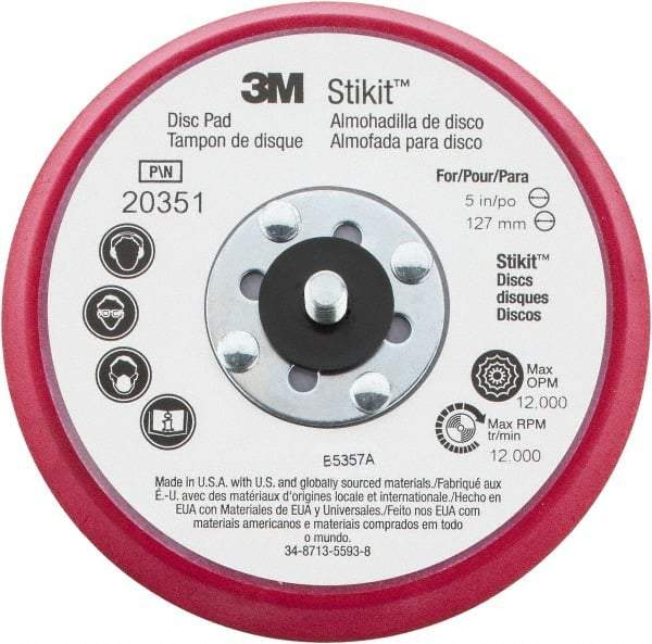 3M - 5" Diam Adhesive/PSA Disc Backing Pad - Firm Density, 12,000 RPM - Benchmark Tooling