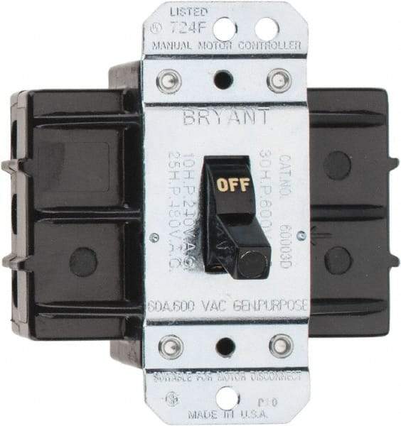 Hubbell Wiring Device-Kellems - 3 Poles, 60 Amp, Open Toggle Manual Motor Starter - 30 hp, CSA Certified & UL Listed - Benchmark Tooling