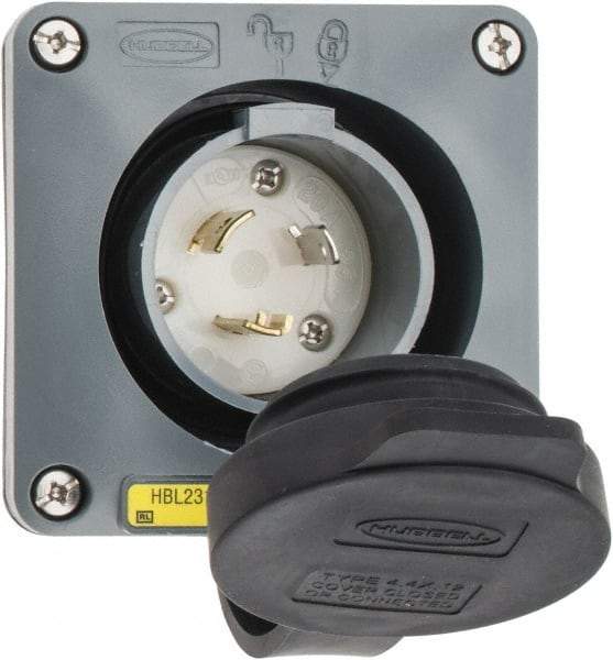 Hubbell Wiring Device-Kellems - 125 VAC, 20 Amp, L5-20P NEMA, Self Grounding Inlet - 2 Poles, 3 Wire, Male End, Gray - Benchmark Tooling