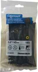 Thomas & Betts - 5.6" Long Black Nylon Standard Cable Tie - 30 Lb Tensile Strength, 1.21mm Thick, 1-1/4" Max Bundle Diam - Benchmark Tooling