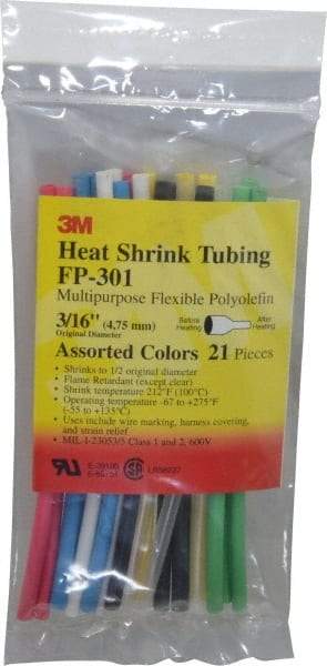 3M - 6" Long, 2:1, Polyolefin Heat Shrink Electrical Tubing - Black, Blue, Clear, Green, Red, White, Yellow - Benchmark Tooling