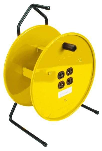 Conductix - 16 AWG, 25' Cable Length, Cord & Cable Reel with Outlet End - 4 Outlets, NEMA 5-15R, 15 Amps, Yellow Reel - Benchmark Tooling