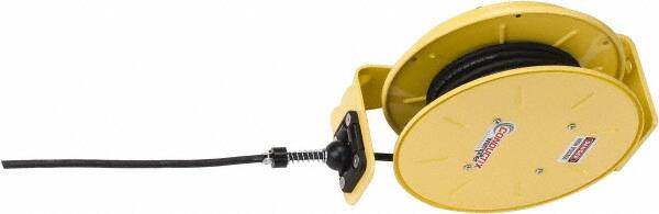 Conductix - 16 AWG, 20' Cable Length, Cord & Cable Reel with Bare End - 3 Outlets, NEMA 5-15R, 10 Amps, SEOW-A Cable, Yellow Reel, Spring Driven Reel - Benchmark Tooling