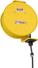 Conductix - 16 AWG, 30' Cable Length, Cord & Cable Reel with Bare End - 4 Outlets, NEMA 5-15R, 8 Amps, SEOW-A Cable, Yellow Reel, Spring Driven Reel - Benchmark Tooling