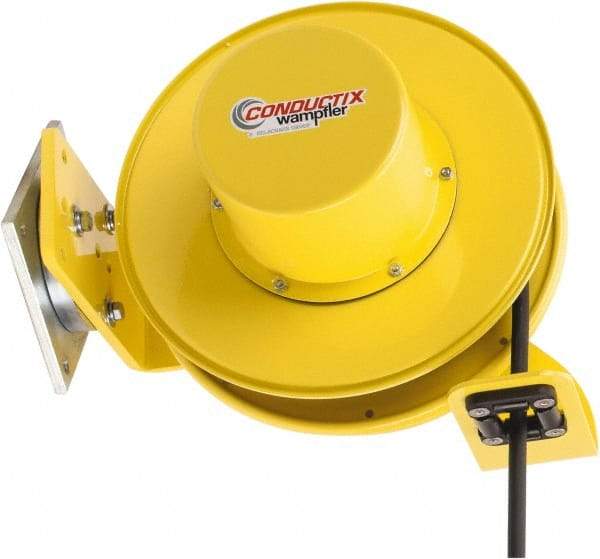 Conductix - 14 AWG, 40' Cable Length, Cord & Cable Reel with Cable End - 3 Outlets, SO Cable, White Reel - Benchmark Tooling