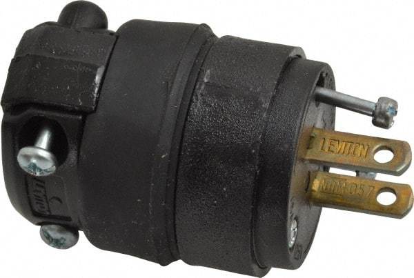 Leviton - 125 VAC, 15 Amp, 1-15P NEMA, Straight, Ungrounded, Residential Grade Plug - 2 Pole, 2 Wire, 1 Phase, Rubber, Black - Benchmark Tooling