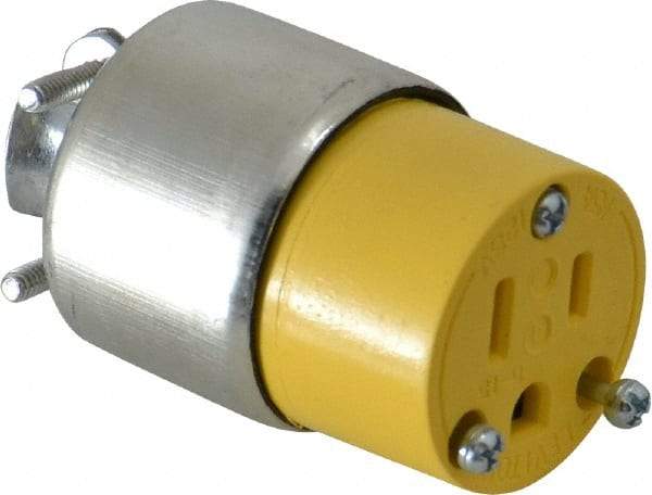 Leviton - 125 VAC, 15 Amp, 5-15R NEMA, Straight, Self Grounding, Residential Grade Connector - 2 Pole, 3 Wire, 1 Phase, PVC, Steel, Yellow - Benchmark Tooling