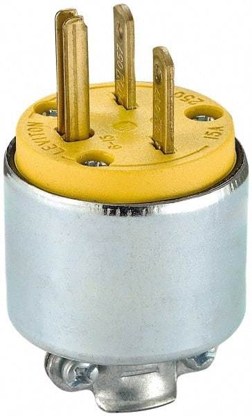 Leviton - 250 VAC, 15 Amp, 6-15P NEMA, Straight, Self Grounding, Residential Grade Plug - 2 Pole, 3 Wire, 3 Phase, PVC, Steel, Yellow - Benchmark Tooling