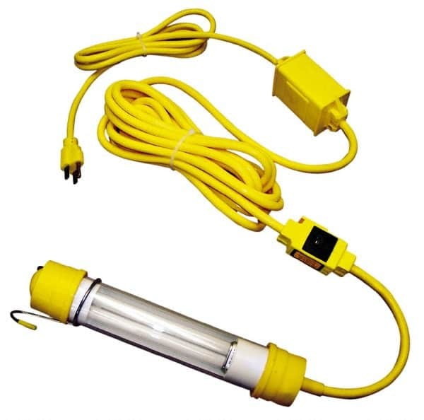 Made in USA - 120 Volt, 13 Watt, Electric, Fluorescent Portable Hook Work Light - 25' Cord, 1 Head - Benchmark Tooling