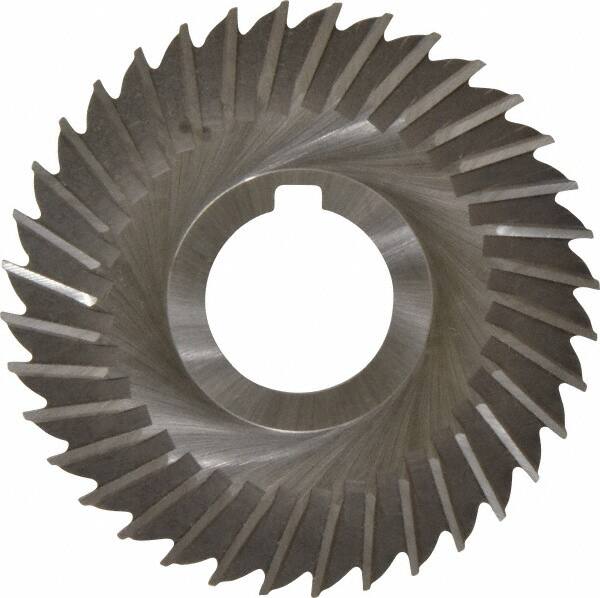 Made in USA - 4" Blade Diam x 7/64" Blade Thickness, 1-1/4" Hole, 36 Teeth, High Speed Steel Side Chip Saw - Straight Tooth, Arbor Connection, Right Hand Cut, Uncoated, with Keyway - Benchmark Tooling