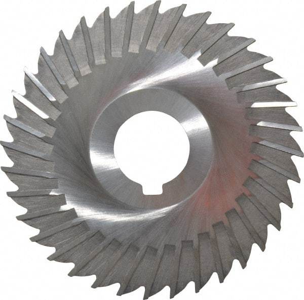 Made in USA - 4" Blade Diam x 1/16" Blade Thickness, 1" Hole, 36 Teeth, High Speed Steel Side Chip Saw - Straight Tooth, Arbor Connection, Right Hand Cut, Uncoated, with Keyway - Benchmark Tooling