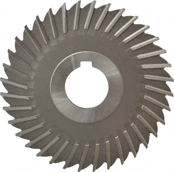 Made in USA - 4" Blade Diam x 9/64" Blade Thickness, 1" Hole, 36 Teeth, High Speed Steel Side Chip Saw - Straight Tooth, Arbor Connection, Right Hand Cut, Uncoated, with Keyway - Benchmark Tooling