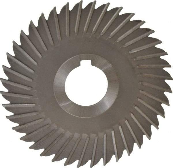 Made in USA - 5" Blade Diam x 1/8" Blade Thickness, 1-1/4" Hole, 40 Teeth, High Speed Steel Side Chip Saw - Straight Tooth, Arbor Connection, Right Hand Cut, Uncoated, with Keyway - Benchmark Tooling