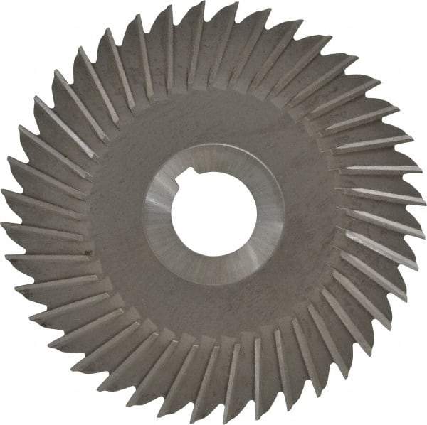 Made in USA - 5" Blade Diam x 5/32" Blade Thickness, 1" Hole, 40 Teeth, High Speed Steel Side Chip Saw - Straight Tooth, Arbor Connection, Right Hand Cut, Uncoated, with Keyway - Benchmark Tooling