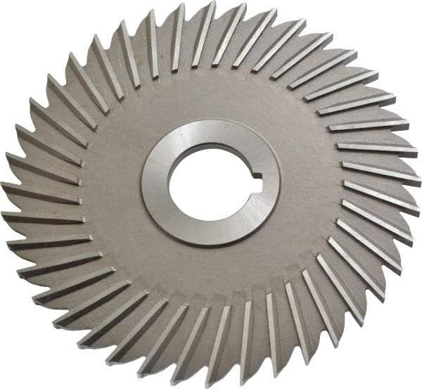 Made in USA - 5" Blade Diam x 3/16" Blade Thickness, 1" Hole, 40 Teeth, High Speed Steel Side Chip Saw - Straight Tooth, Arbor Connection, Right Hand Cut, Uncoated, with Keyway - Benchmark Tooling