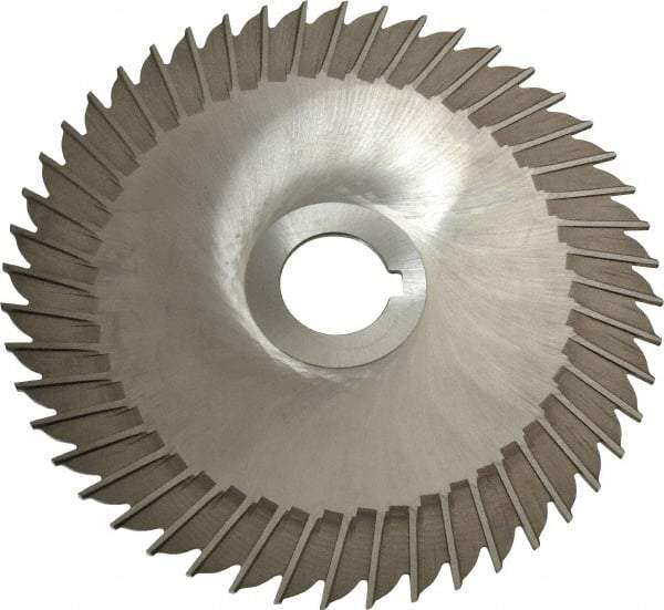 Made in USA - 6" Blade Diam x 3/32" Blade Thickness, 1" Hole, 48 Teeth, High Speed Steel Side Chip Saw - Straight Tooth, Arbor Connection, Right Hand Cut, Uncoated, with Keyway - Benchmark Tooling