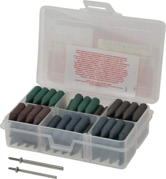 Made in USA - 102 Piece Rubberized Abrasive Point Set - Includes 2 Mandrels & 100 Points - Benchmark Tooling