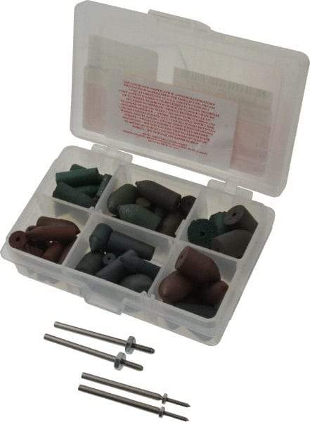 Made in USA - 102 Piece Rubberized Abrasive Point Set - Includes 4 Mandrels & 64 Points - Benchmark Tooling