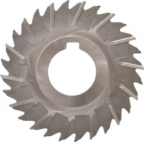 Made in USA - 3" Blade Diam x 1/16" Blade Thickness, 1" Hole, 28 Teeth, High Speed Steel Side Chip Saw - Staggered Tooth, Arbor Connection, Right Hand Cut, Uncoated, with Keyway - Benchmark Tooling