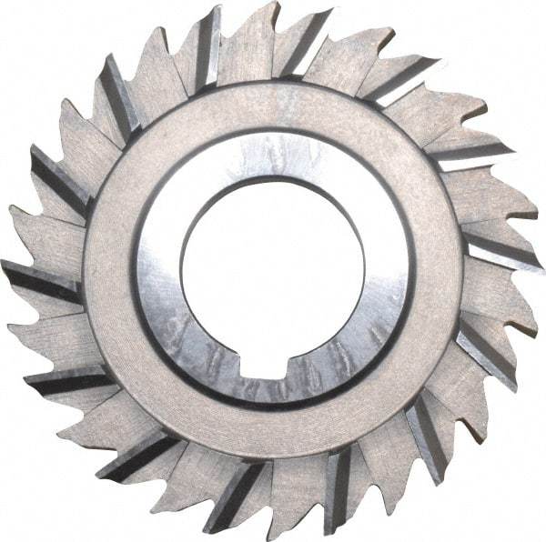 Made in USA - 3" Blade Diam x 1/4" Blade Thickness, 1" Hole, 28 Teeth, High Speed Steel Side Chip Saw - Staggered Tooth, Arbor Connection, Right Hand Cut, Uncoated, with Keyway - Benchmark Tooling