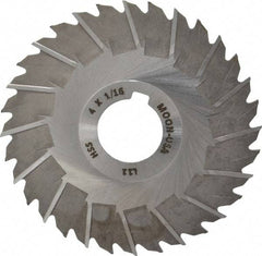 Made in USA - 4" Blade Diam x 1/16" Blade Thickness, 1" Hole, 32 Teeth, High Speed Steel Side Chip Saw - Staggered Tooth, Arbor Connection, Right Hand Cut, Uncoated, with Keyway - Benchmark Tooling