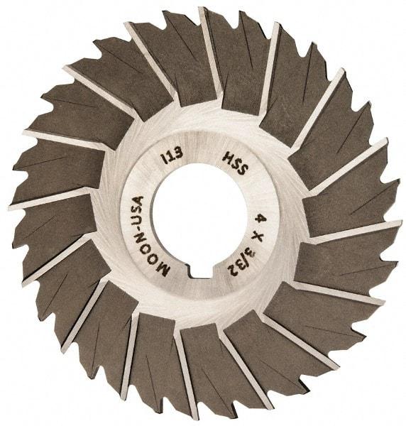 Made in USA - 4" Blade Diam x 3/32" Blade Thickness, 1" Hole, 32 Teeth, High Speed Steel Side Chip Saw - Staggered Tooth, Arbor Connection, Right Hand Cut, Uncoated, with Keyway - Benchmark Tooling