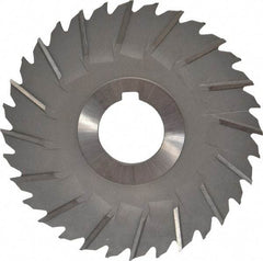 Made in USA - 4" Blade Diam x 1/8" Blade Thickness, 1" Hole, 32 Teeth, High Speed Steel Side Chip Saw - Staggered Tooth, Arbor Connection, Right Hand Cut, Uncoated, with Keyway - Benchmark Tooling