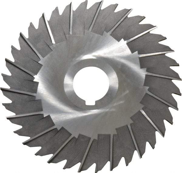 Made in USA - 5" Blade Diam x 3/32" Blade Thickness, 1" Hole, 36 Teeth, High Speed Steel Side Chip Saw - Staggered Tooth, Arbor Connection, Right Hand Cut, Uncoated, with Keyway - Benchmark Tooling