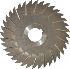 Made in USA - 5" Blade Diam x 1/8" Blade Thickness, 1" Hole, 36 Teeth, High Speed Steel Side Chip Saw - Staggered Tooth, Arbor Connection, Right Hand Cut, Uncoated, with Keyway - Benchmark Tooling