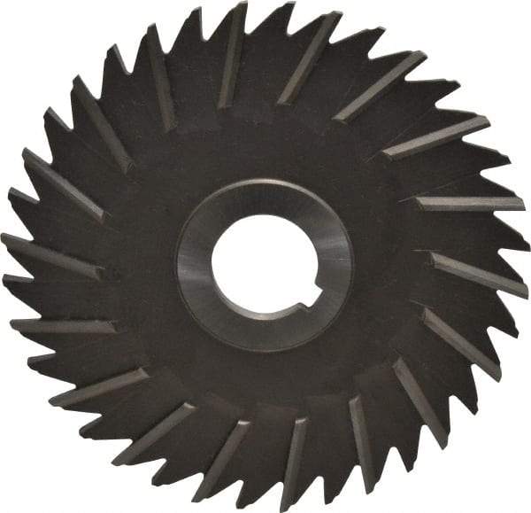 Made in USA - 5" Blade Diam x 3/16" Blade Thickness, 1" Hole, 36 Teeth, High Speed Steel Side Chip Saw - Staggered Tooth, Arbor Connection, Right Hand Cut, Uncoated, with Keyway - Benchmark Tooling