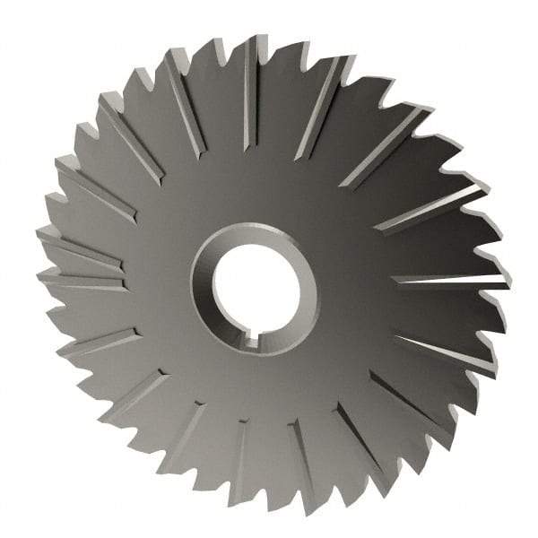 Made in USA - 5" Blade Diam x 1/4" Blade Thickness, 1" Hole, 36 Teeth, High Speed Steel Side Chip Saw - Staggered Tooth, Arbor Connection, Right Hand Cut, Uncoated, with Keyway - Benchmark Tooling