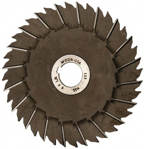 Made in USA - 6" Blade Diam x 1/8" Blade Thickness, 1" Hole, 40 Teeth, High Speed Steel Side Chip Saw - Staggered Tooth, Arbor Connection, Right Hand Cut, Uncoated, with Keyway - Benchmark Tooling