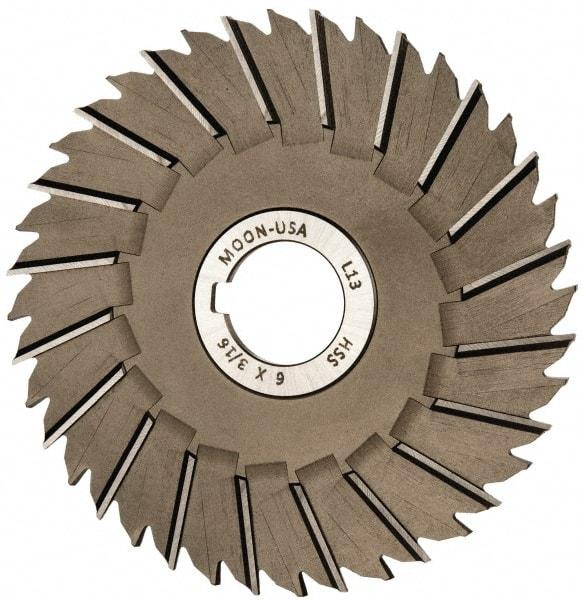 Made in USA - 6" Blade Diam x 3/16" Blade Thickness, 1-1/4" Hole, 40 Teeth, High Speed Steel Side Chip Saw - Staggered Tooth, Arbor Connection, Right Hand Cut, Uncoated, with Keyway - Benchmark Tooling