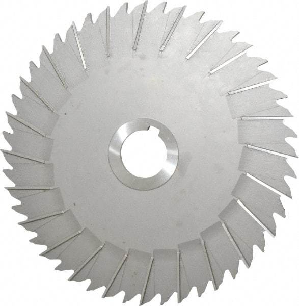 Made in USA - 8" Blade Diam x 3/16" Blade Thickness, 1-1/4" Hole, 48 Teeth, High Speed Steel Side Chip Saw - Staggered Tooth, Arbor Connection, Right Hand Cut, Uncoated, with Keyway - Benchmark Tooling