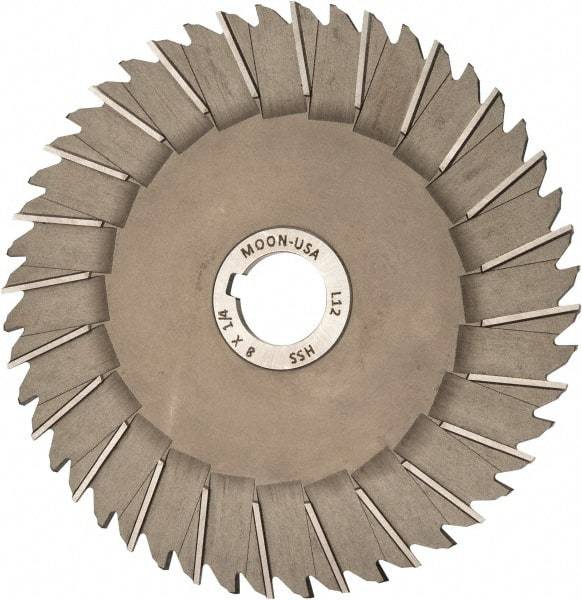 Made in USA - 8" Blade Diam x 1/4" Blade Thickness, 1-1/4" Hole, 48 Teeth, High Speed Steel Side Chip Saw - Staggered Tooth, Arbor Connection, Right Hand Cut, Uncoated, with Keyway - Benchmark Tooling