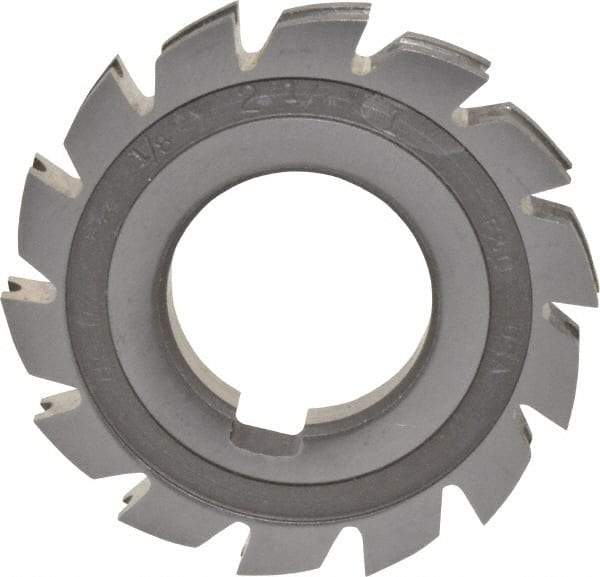 Made in USA - 1/16" Radius, 1/8" Circle Diam, 2-1/4" Diam x 0.26" Wide Cut, High Speed Steel Concave Radius Cutter - 2-1/4" OAL, Arbor Connection, Uncoated, Form Relieved, 10 Teeth - Benchmark Tooling